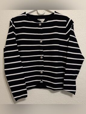 Black & White Striped Button-Front Cardigan Sweater